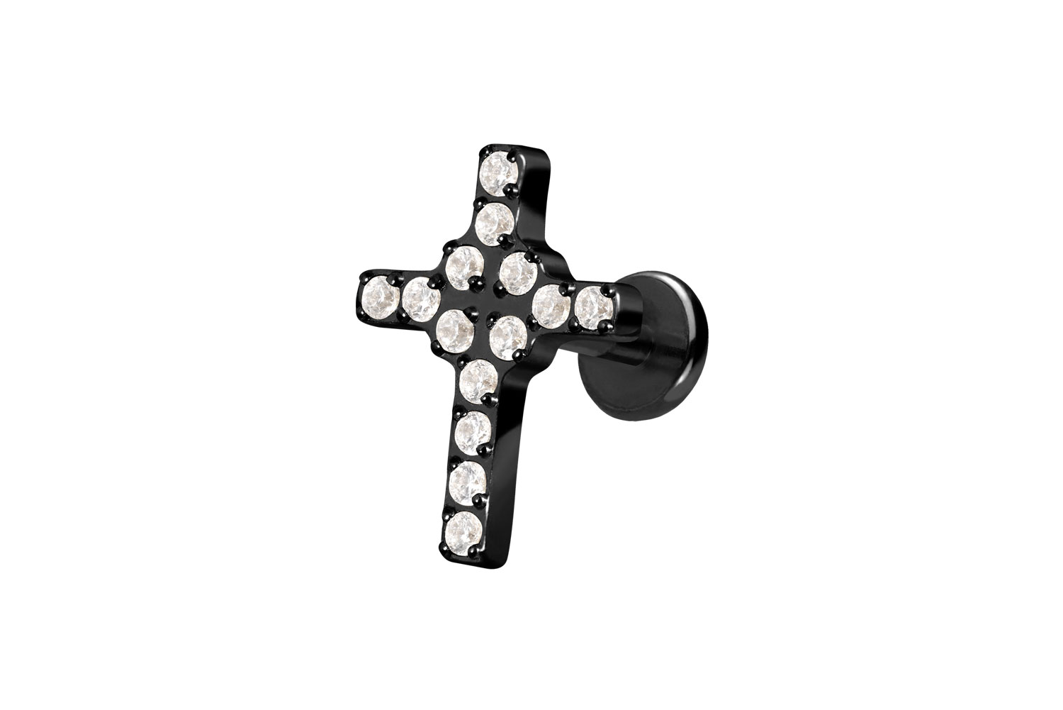 Titan Labret Piercing mit Push Fit KRISTALLKREUZ